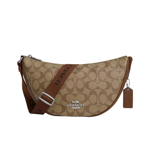 Coach Women's Pace Shoulder Bag In Signature Canvas Silver/Khaki/Saddle