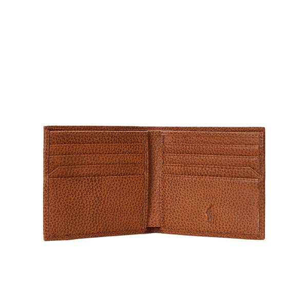 Polo Ralph Lauren Unisex Pebbled Leather Billfold Wallet Saddle