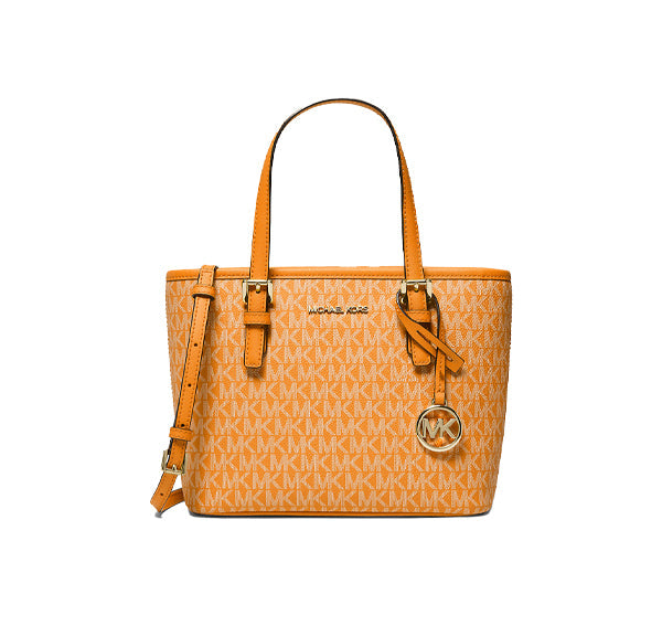 Michael Kors Women's Jet Set Travel Extra Small Logo Top Zip Tote Bag Honey Comb Multi