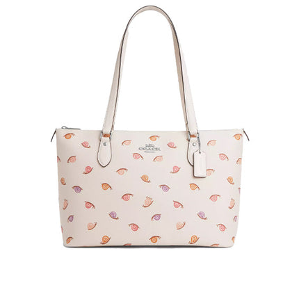 Coach Women's Gallery Tote Bag With Snail Print Silver/Chalk Multi