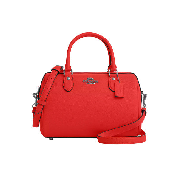 Coach Women's Rowan Satchel Bag Silver/Miami Red