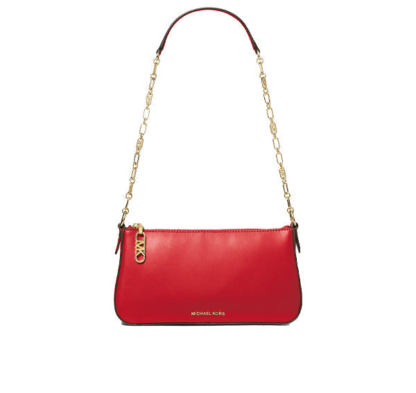 Michael Kors Women's Empire Medium Leather Chain Link Pochette Lacquer Red