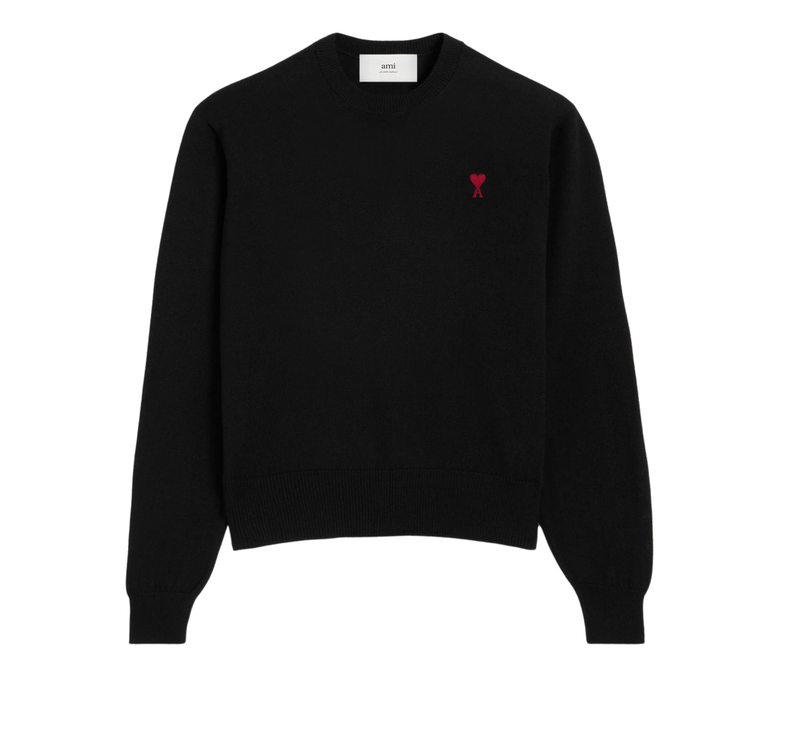 AMI Alexandre Mattiussi Unisex Wool Ami de Coeur Crew Neck Sweater Black
