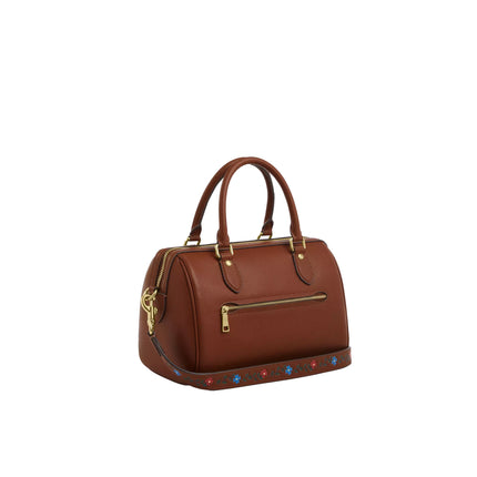 Coach Women's Rowan Satchel Bag With Tooling Gold/Redwood Multi