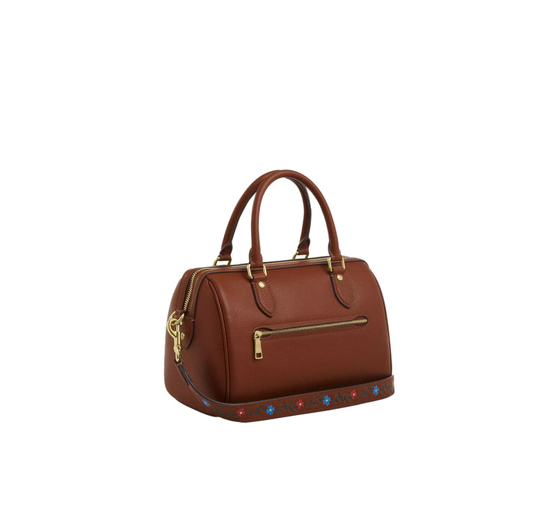 Coach Women's Rowan Satchel Bag With Tooling Gold/Redwood Multi