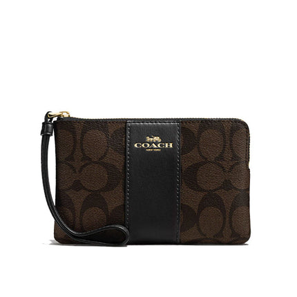 Coach Women's Corner Zip Wristlet In Signature Canvas Gold/Brown/Black