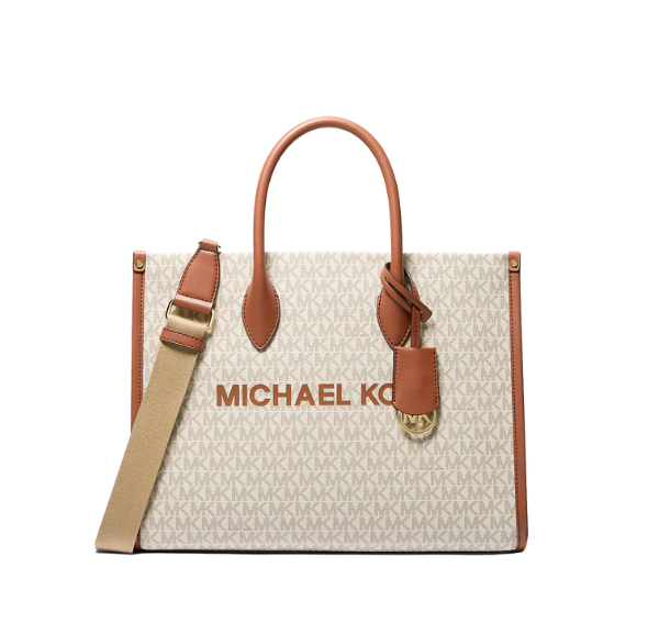 Michael Kors Women's Mirella Medium Signature Logo Tote Bag Vanilla/Gold