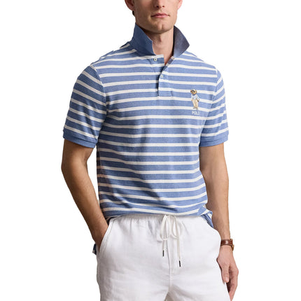 Polo Ralph Lauren Men's Classic Fit Polo Bear Mesh Polo Shirt Heather Blue/White