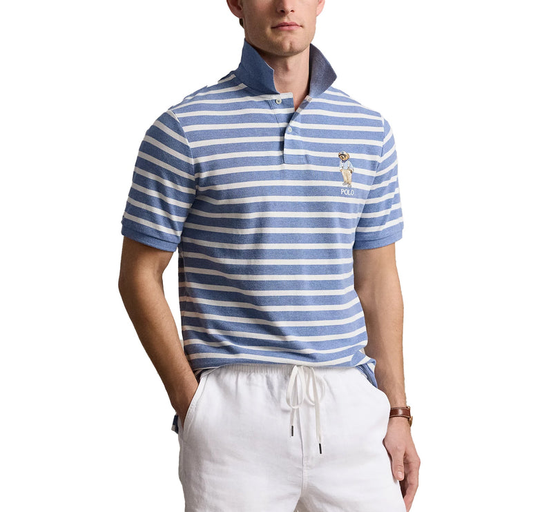 Polo Ralph Lauren Men's Classic Fit Polo Bear Mesh Polo Shirt Heather Blue/White