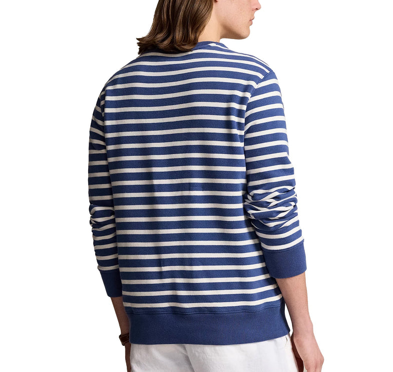 Ralph Lauren Men's Polo Bear Striped Fleece Sweatshirt Navy White Stripe