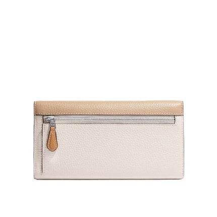 Coach Women's Slim Trifold Wallet In Colorblock Silver/Sandy Beige Multi