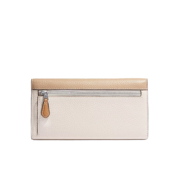 Coach Women's Slim Trifold Wallet In Colorblock Silver/Sandy Beige Multi