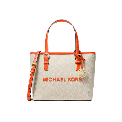 Michael Kors Women's Jet Set Travel Extra-Small Canvas Top-Zip Tote Bag Poppy