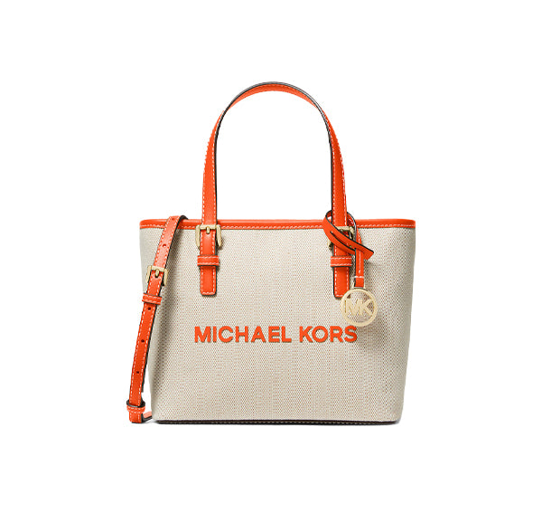 Michael Kors Women's Jet Set Travel Extra-Small Canvas Top-Zip Tote Bag Poppy