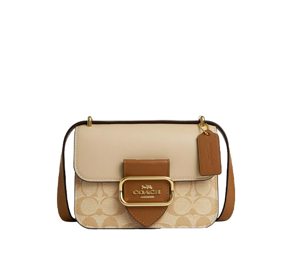 Coach Women's Morgan Square Crossbody In Blocked Signature Canvas Gold/Light Khaki/Khaki Multi