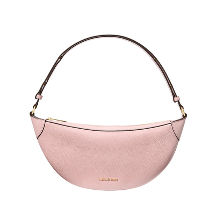 Michael Kors Women's Hollis Medium 2-in-1 Pebbled Leather and Logo Jacquard Shoulder Bag Powder Blush/Gold