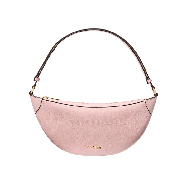 Michael Kors Women's Hollis Medium 2-in-1 Pebbled Leather and Logo Jacquard Shoulder Bag Powder Blush/Gold