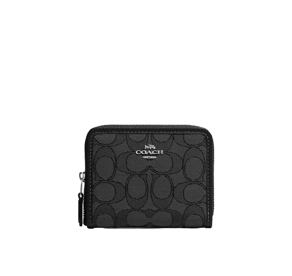 Coach Women's Small Zip Around Wallet In Signature Jacquard Silver/Black Smoke Black/Multi