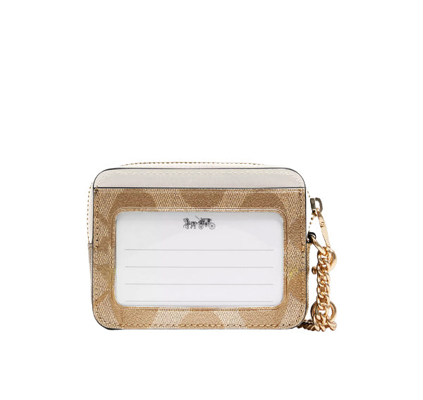 Coach Women's Zip Card Case In Signature Canvas Gold/Light Khaki Chalk