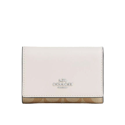 Coach Women's Micro Wallet In Signature Canvas Silver/Light Khaki/Chalk