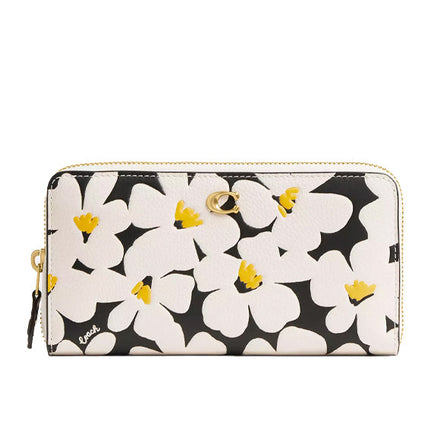 Coach Women's Accordion Zip Wallet With Floral Print  Brass/Chalk Multi