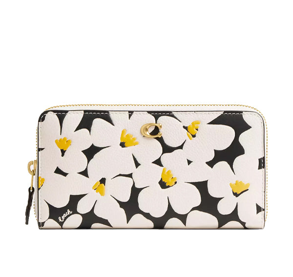 Coach Women's Accordion Zip Wallet With Floral Print  Brass/Chalk Multi