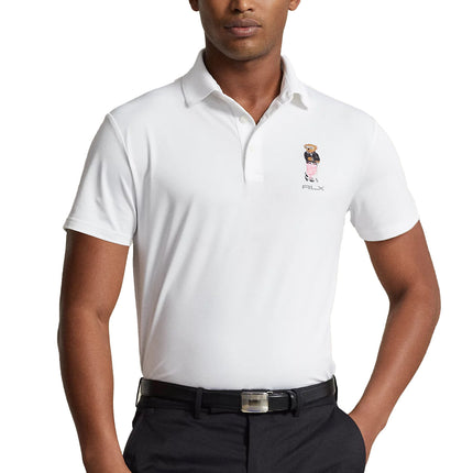 RLX Golf Ralph Lauren Men's Tailored Fit Polo Bear Polo Shirt Ceramic White