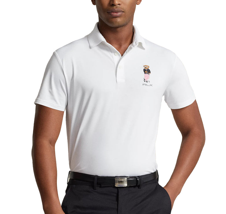 RLX Golf Ralph Lauren Men's Tailored Fit Polo Bear Polo Shirt Ceramic White