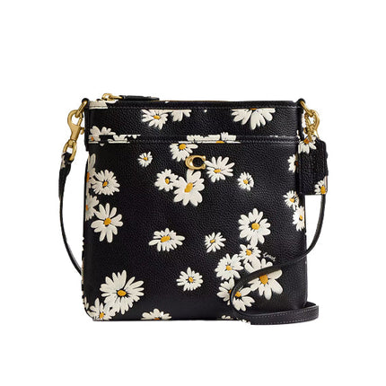 Coach Women's Kitt Messenger Crossbody Bag With Floral Print Brass/Black Multi