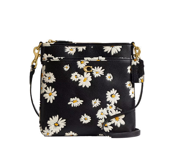 Coach Women's Kitt Messenger Crossbody Bag With Floral Print Brass/Black Multi