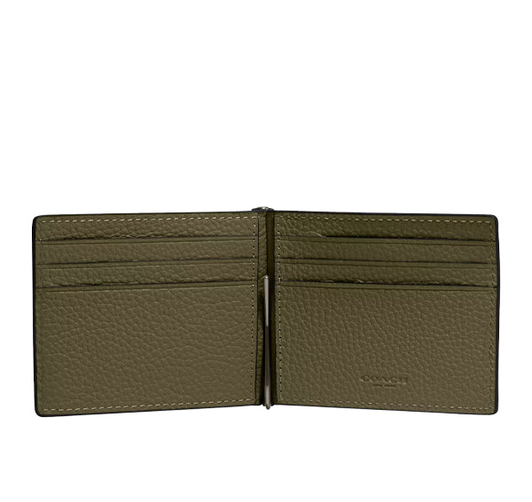 Coach Women's Slim Money Clip Billfold Wallet Gunmetal/Olive Drab