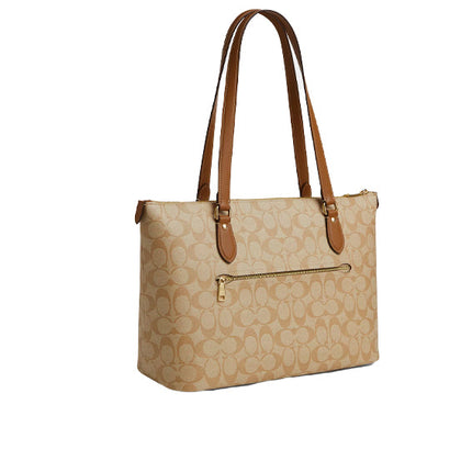 Coach Women's Gallery Tote In Signature Canvas With Stripe Gold/Light Khaki/Chalk Lt Saddle