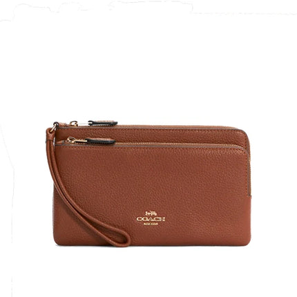 Coach Women's Double Zip Wallet Gold/Redwood