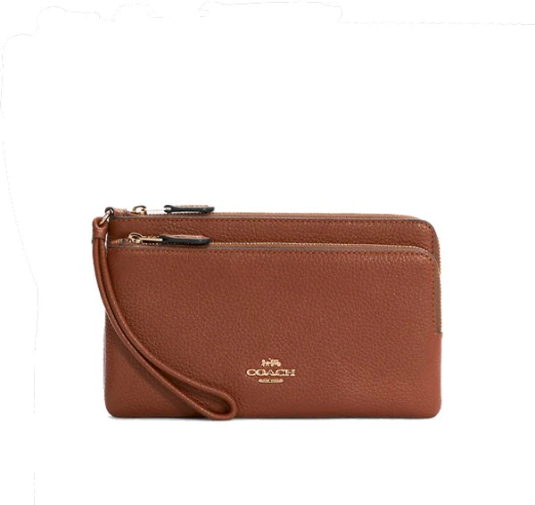 Coach Women's Double Zip Wallet Gold/Redwood