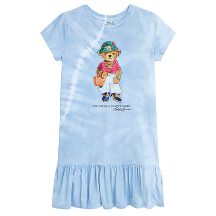 Polo Ralph Lauren Girl's Tie Dye Polo Bear Cotton Tee Dress Carolina Blue Tie Dye