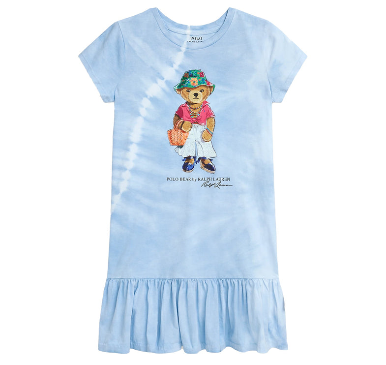 Polo Ralph Lauren Girl's Tie Dye Polo Bear Cotton Tee Dress Carolina Blue Tie Dye