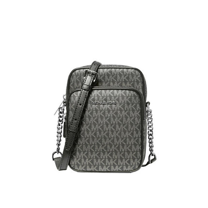 Michael Kors Women's Jet Set Travel Medium Metallic Signature Logo Crossbody Bag Black/Silver