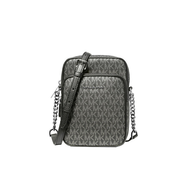 Michael Kors Women's Jet Set Travel Medium Metallic Signature Logo Crossbody Bag Black/Silver