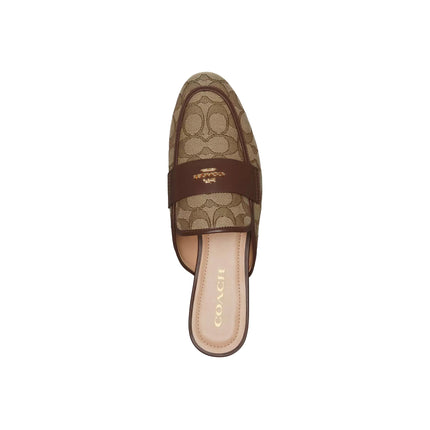 Coach Women's Samie Slide In Signature Jacquard Khaki/Dark Saddle