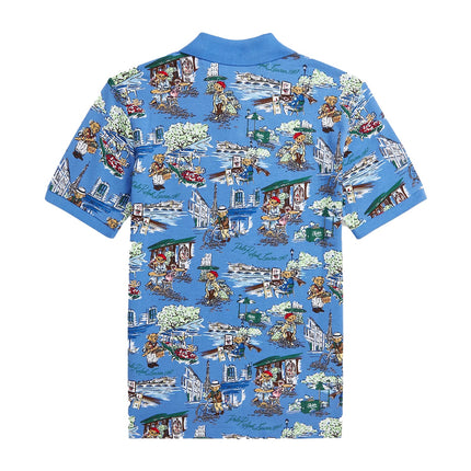 Polo Ralph Lauren Boy's Polo Bear Paris-Print Mesh Polo Shirt Blue