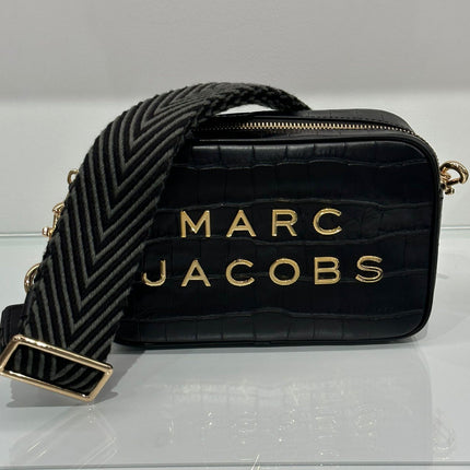 Marc Jacobs Women's Flash Leather Crossbody Bag Crocodile Embossed Black/Gold