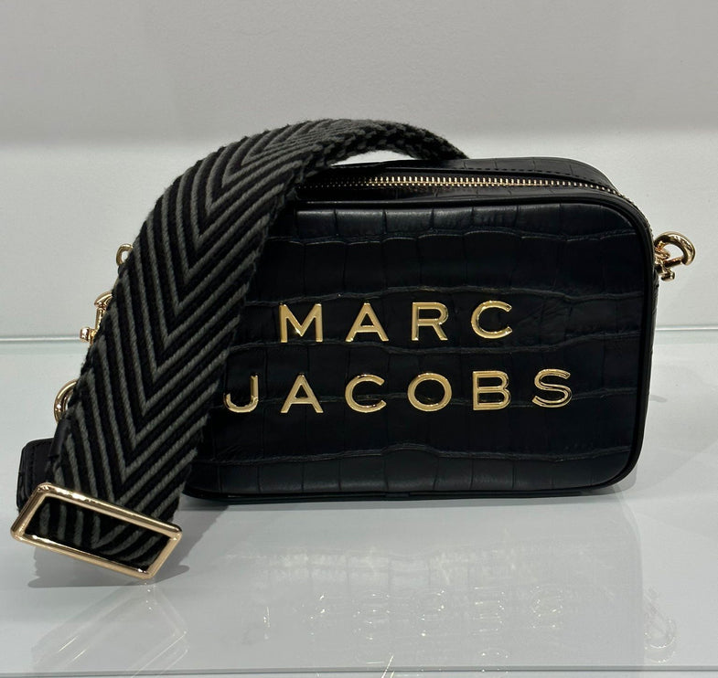 Marc Jacobs Women's Flash Leather Crossbody Bag Crocodile Embossed Black/Gold