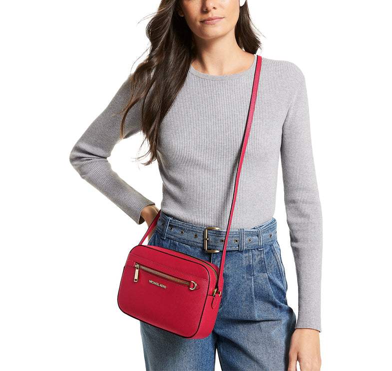 Michael Kors Women's Jet Set Large Saffiano Leather Crossbody Bag Chili
