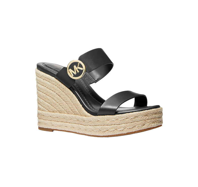 Michael Kors Women's Lucinda Leather Wedge Sandal Black