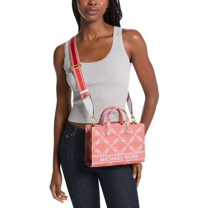 Michael Kors Women's Gigi Small Empire Logo Jacquard Messenger Bag Spiced Coral