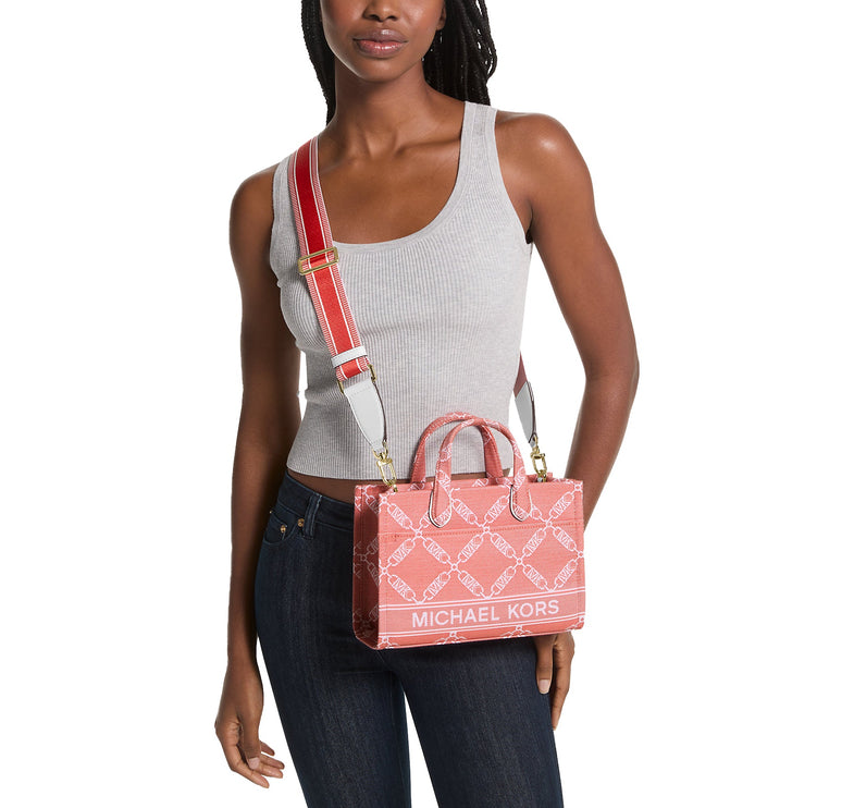 Michael Kors Women's Gigi Small Empire Logo Jacquard Messenger Bag Spiced Coral