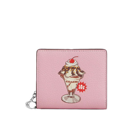 Coach Women's Snap Wallet With Sundae Graphic Silver/Cherry Blossom