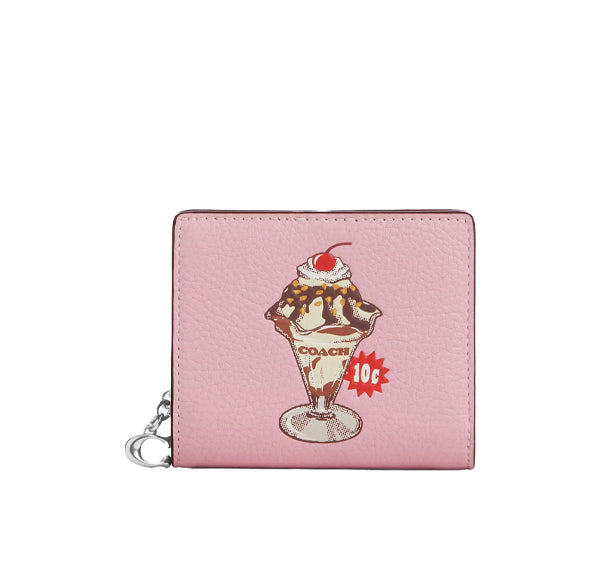 Coach Women's Snap Wallet With Sundae Graphic Silver/Cherry Blossom