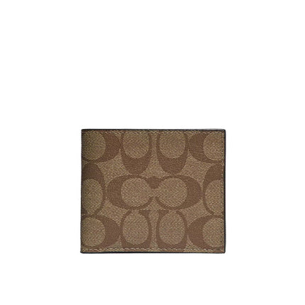 Coach Women's Id Billfold Wallet In Signature Canvas Gunmetal/Tan