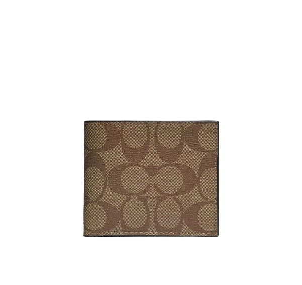 Coach Women's Id Billfold Wallet In Signature Canvas Gunmetal/Tan